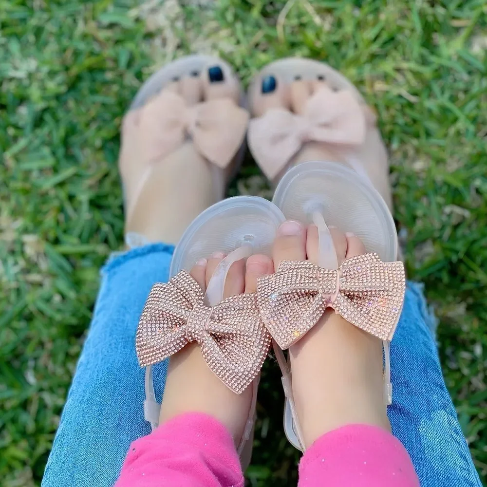 Rose gold Bling Bow Little Girl Sling Back Sandal
